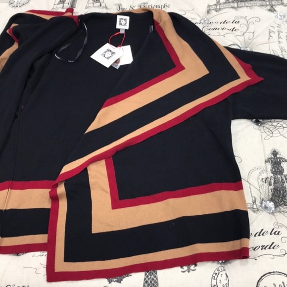 Anne Klein Striped Long Sleeve Open Cardigan - Picture 2 of 5